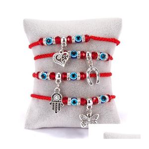 Очарование браслетов мода красная струна синяя турецкая браслет злая глаз нить хэмса подкова сердца бабочка свисает чары