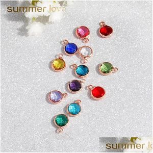 Charms New Rose Gold Birthstone Rhinestones 8.7Mm Charm Glass Pendant Diy For Jewelry Making Necklace Bracelet Drop Delivery Finding Dhomg