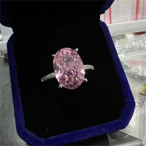 Bright Oval 6ct Lab Pink Diamond Ring 925 Sterling Silver Party Wedding Band Rings for Women Bridal Engagement Jewelry Gift