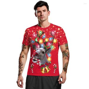 Herren T-Shirts 2023 Freizeithemd Jahr Weihnachten Männer Rot Kurzarm Rundhals T-Shirts Rentier Digitaldruck Harajuku Tops Männliche Kleidung