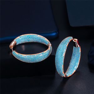 Luxurious Copper Blue Hoop Designer Earring for Woman Party South American AAA Zirconia Diamond Earrings Bride Wedding Engagement Anniversary Jewelry Gift