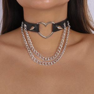 Chains Gothic Style Chain Choker Black Metal Rivet PU Necklace Special Hollowed Out Heart Original Suebu Punk Party Collars