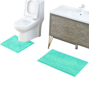 2 teile/satz Bad Matte Chenille Anti Slip Absorbent Badezimmer Boden Tür Matte Toilette U-förmige Kontur Fuß Pad Weiche Teppiche maschinenwaschbar W0028