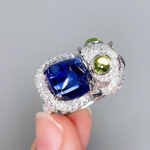 Klusterringar hjy tanzanite ring ren 18k guld naturliga ädelstenar 9.36ct diamanter kvinnliga årsdag gåva fin