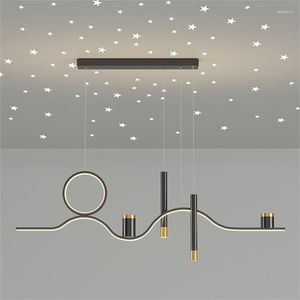 Ljuskronor ledde ljuskronan modern minimalistisk lång matsalsbordsupphängningslampa nordisk kreativ romantisk stjärna bar hänge hem