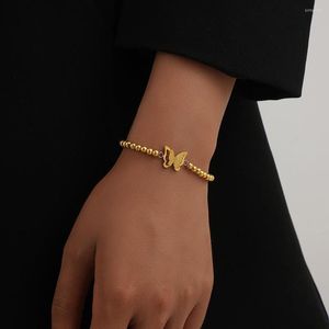 Charme Armbänder 50 teile/los Hohe Qualität Edelstahl Matt Schmetterling Armband Verkauf Perlen Gold Farbe Mädchen Freunde Geschenk