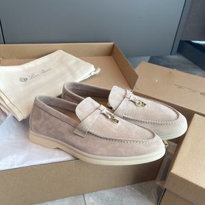 Loro Piano Summer Mens Charms أحذية عارضة أحذية المشي شقة شقة منخفضة من جلد الغزال من جلد البقر الجلود Oxfords LP Moccasins الراحة المطاطية الوحيدة المشي مع صندوق EU38-45