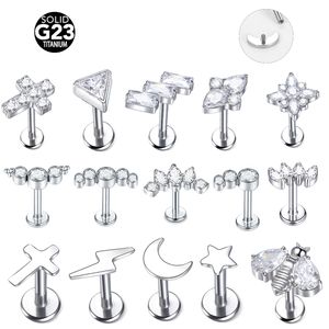 1pc Brincho de abelha cruzada de zircão branco para mulheres de titânio piercing breeting lua estrela Labret Lip Piercing Jeias do corpo