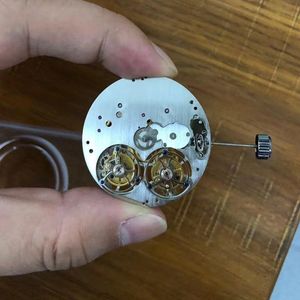 Zegarek Super podwójny ruch Tourbillon 38,6 mm mężczyzn szkielet pusty 28800 Hz/HR mechaniczne kręte ręce podwójne obserwowanie ruchu.