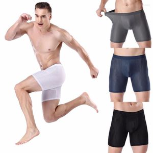 Underbyxor långa boxare män underkläder is silk cool mesh andningsbara boxare homme boxershorts mens sexiga stora storlek man trosor