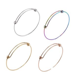 Braccialetti con ciondoli Bracciale rigido in filo espandibile in acciaio inossidabile per bambini Donne Fai da te all'ingrosso 1.8Mm Semplice oro regolabile da donna Ebreo Dh8Zb