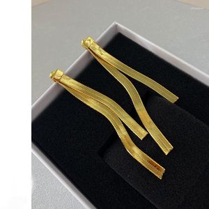 Baumelnde Ohrringe, zwei tragende Feen, Schlangenknochen-Kette, Quaste, hochwertiger goldener, schicker Party-Mädchen-Modeschmuck für Damen