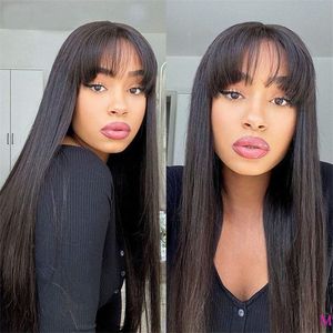 Straight Lace Wigs With Bangs Synthetic Long Straight Wigs For Black Women Heat Resistant Fibre Cheaper Natural Wig Daily Use