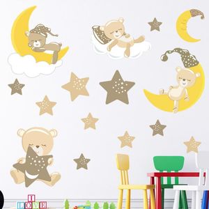 Wall Stickers Cartoon Cute Animals Wallpaper Stars Moon Bear Children Room For Girls Nursery Decoration Accessories Paste