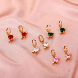 Hoop Earrings Elegant Gemstone Arrow Through Heart Huggie For Women Gold Plated CZ Cupid Charms Ear Buckle Wedding Jewelry