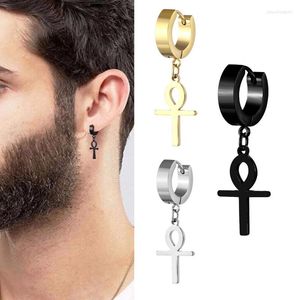 Hoop Earrings Classic Ankh Dangle For Women Men Punk Stainless Steel Drop Cross Metal Ear Anti Allergy Jewelry