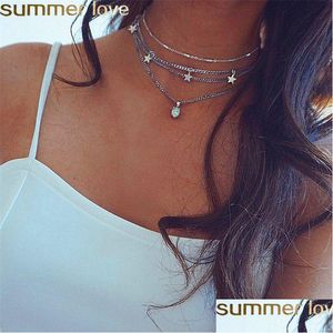 Collane con ciondolo Moda bohémien Pentagram Pendnat Collana Stella a cinque punte Mti Layer Sier Chain Choker Trend Party Jewelry Drop Dhlel