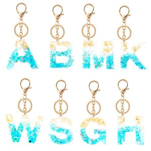 Keychains Lovely Golden Blue Gradient Letter A-Z Women's Handbag Pendant Fashion Car Jewelry Keyring Crystal Stone Keychain G230525