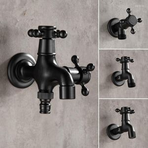 Banyo Lavabo muslukları yüksek kaliteli siyah yağ ovulmuş bronz çift çamaşır makinesi musluk köşesi musluk bahçesi açık mikser