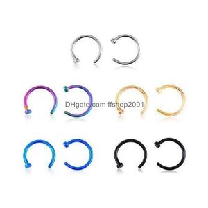 Nosringar Studs Titanium Steel Ring Body Piercing Smycken Öppna Hoop Earring Fake Drop Delivery DH