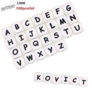 Baby Teethers Toys Kovict 12mm 100Pcs Silicone Letters Beads English Alphabet Teether For Personalized Name DIY Pacifier Chain Clip 230525