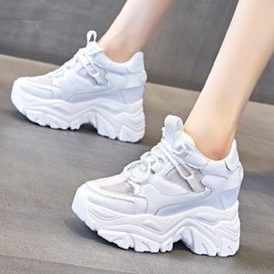 Dress Shoes Spring Autumn Korean Style Height Increasing Platform Cross-tied Breathable Mesh Genuine Leather Women Pumps Ladies Sneakers