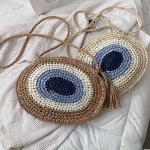 Evening Bags Women 2021 Summer New Simple Str Rope Woven Shoulder Messenger Bag Vacation Beach Fashion Color Splicing Ladies Crossbody Bgas T230526