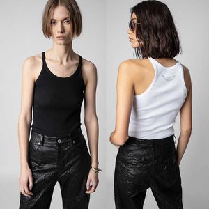 23SS ZADIG VOLTAIRE Kadın Tasarımcı Tankları Yaz Moda Yeni Küçük Kanat Baskılı Baskı Yayını Elastik Kumaş İnce Fit Ken Split Hasar Yuvası Tops