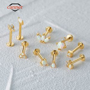 CANNER 1PC 925 Sterling Silver Opal Piercing Earring for Women Exquisite Crown Ear Studs Cartilage Earring Body Jewelry Gift