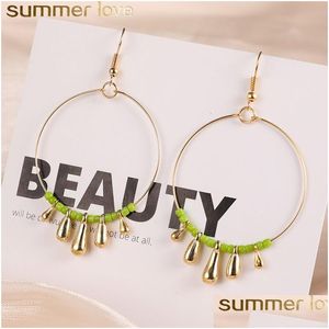 Hoop Huggie Bohemia Acrylic Beads Circle Earrings For Women Ethnic Big Round Earring Gold Copper Drop Design Jewlery Delivery Jewel Dh8Pc