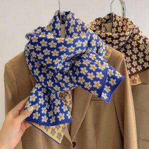 スカーフomea模倣カシミア冬のスカーフ女性レトロフローラルニットは、韓国人のための暖かいジャックヤードアクセサリーを維持します