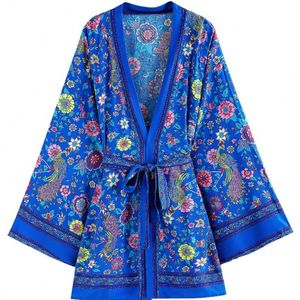 Kvinnors badkläder Löst Short Robe täcker kvinnor Cardigan Full Sleeve Ropa Mujer Vestidos Summer Floral Print Bohemian 2023Women's