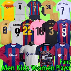サッカージャージーバルセロナ23 24ファンプレーヤーバージョンLewandowski Kids Kit Women Pedri Gavi 2023 2024 Barca Football Shirt T Boyl Owl Long Sleeve Training Uniorm 20 21 22