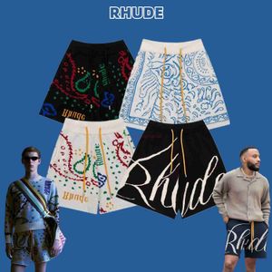 Designer Short Fashion Casual Clothing Shorts de praia Rhude Cashew Blossom Shorts de malha Corretamente alinhados Jacquard Morant Mesmo estilo Ins Fashion American Casual P