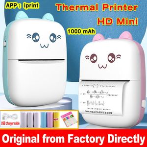 Skrivare Original Cute Cat Mini Portable Thermal Label Printer Photo Pocket Thermal Printer Wireless Printing Bluetooth 200dpi Printers