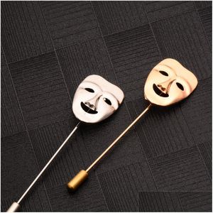 Pins Brooches Wholesale Fashion Vintage Mens Clothes Jewelry 3D Happy Mask Gold Plated Suits Accessories Lapel Pin Drop Delivery Dhdep