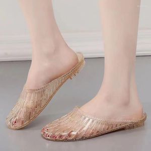 Slippers Crystal Shoes Women Flat Outdoor Wearing Slip On Jelly Slides Soft PVC Antiskid Bathroom Wear PINK GOLD PURPLE Dropship