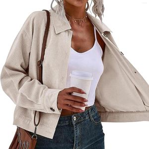 Women's Jackets Women Fashion Suits Corduroy Knit Cropped Shirt Long Sleeve Collared Button Thermal Jacket Coat