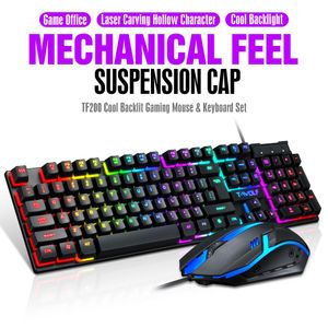 Combos Gaming Keyboard and Mouse Wired Gamer Keyboard med RGB bakgrundsbelysta gummiknappar USB -tangentbord för spel bärbar dator trådbunden ergonomisk