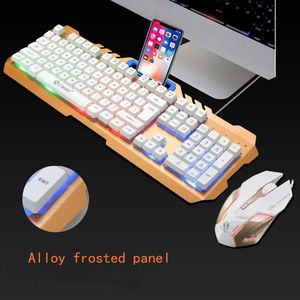 Combos Wired Gaming Mouse Keyboard Sets Phone Holder Metal Mechanical Feel Keyboard Gamer With RGB Backlight Support PC Key board LED