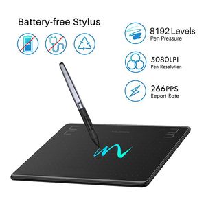 Tabletter Huion Drawing Tablet Hs64 6x4 tum grafiska målningsverktyg med batterifrie pekspenna för telefon Android MacOS