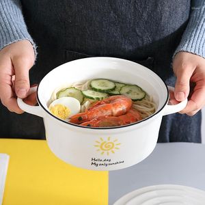 Миски Творческая керамическая суп -чашка с двойным уходом с крышкой салат с нормой большой густая лапша салат для завтрака