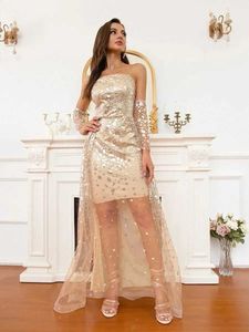 2022 Autumn New Arrival Fashion Sequins Elegant klänning Långärmad temperament SeaThrough Ladies Evening Dress Vestidos