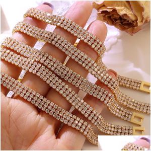 Chain Link Bracelets Fashion Luxury Bling Gypsophila Zircon Bracelet Woman Bride Jewelry Titanium Steel 18K Gold Plated Drop Delivery Dhb3V