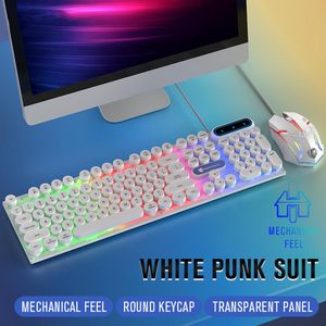 Combos USB-Kabel-Tastatur-Maus-Set, 104 Tasten, mechanisches Feeling, Punk-Tastatur mit runder Tastenkappe, Gaming-Maus-Set mit Hintergrundbeleuchtung für PC und Laptop