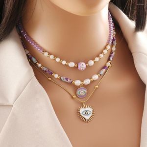 Collane con ciondolo Collana con perline di perle in pietra naturale per le donne Occhi di cristallo di Boemia Gioielli con ciondoli a cuore Collare per ragazza alla moda Festa a catena