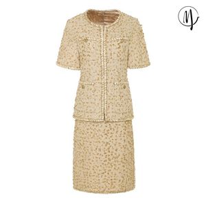 Suits New coat small sweet wind gold thread woven tweed suit skirt with short sleeves Can be customized size