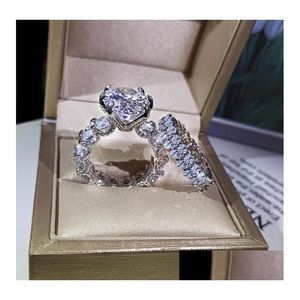 Pierścionki ślubne musujący luksusowy zestaw biżuterii duży owalny cięty biały topaz cZ diamentowy kamienie szlachetne kobiety normy ślubne prezent upuszczony DH6N5