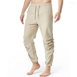 Men's Pants Euro Size Man Drawstring Elastic Waist Jogging Yoga Trousers 2023 Summer Men's Casual Solid Color Cotton Linen