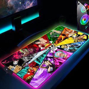 Rests RGB Mouse Pad One Piece Anime Gaming Mousepad Gamer Large LED Black Rubber Mouse Mat PC Keyboard Pad For Computer Laptop Pad Lol
